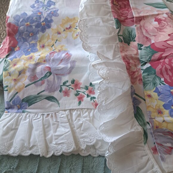 LADY PEPPERELL no iron percale TWIN size fitted flat pillowcase eyelet trim - Picture 5 of 10